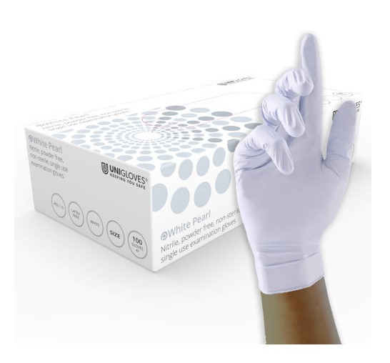 White Pearl PF Nitrile Gloves PK 100 Size Small